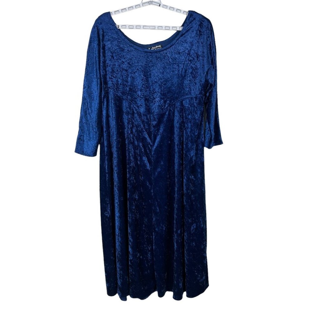 Molly Malloy Dress Womens 16 Blue Crushed Velvet Midi A-Line‎ Long Sleeve Gothic
